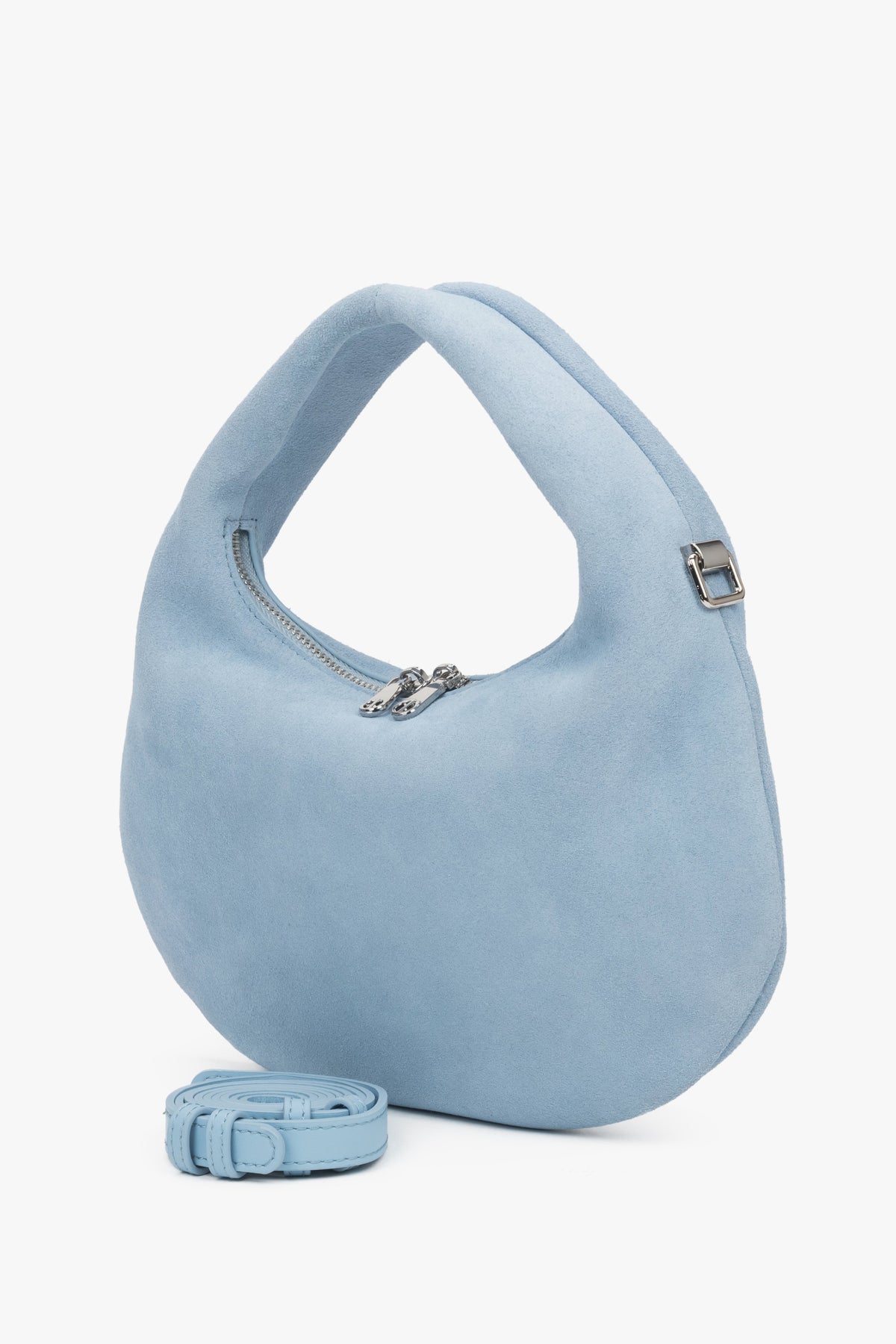 Blue Estro handbag made of genuine velour, for hand carry.