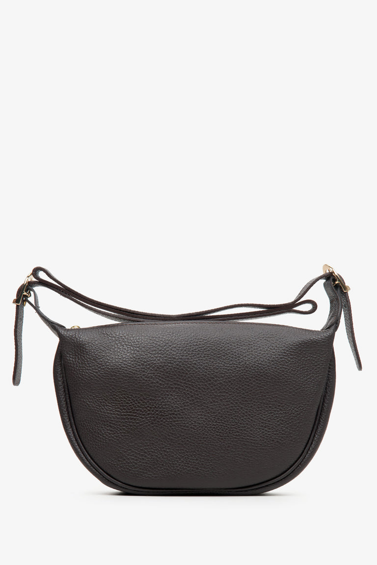 Women's small dark brown leather handbag - profile.