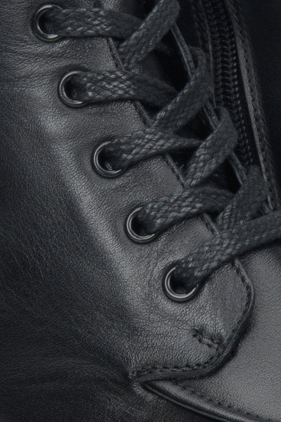 Tall black women's boots with laces - close-up on details