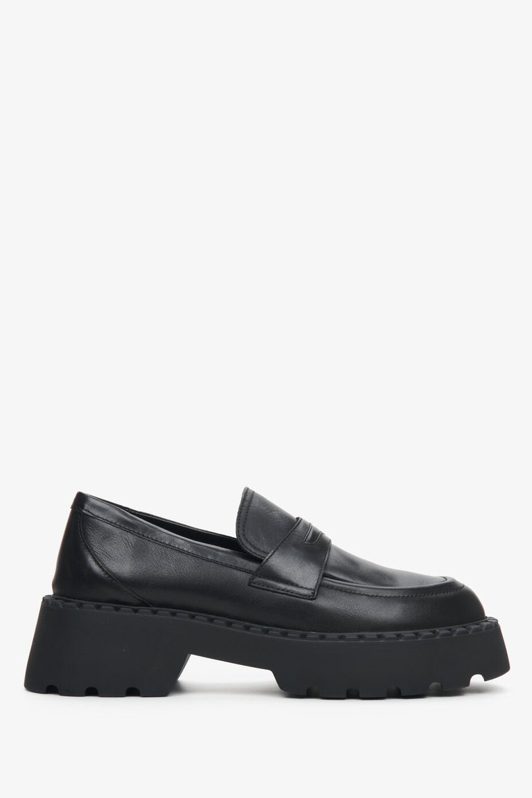 Black women's leather moccasins by Estro.