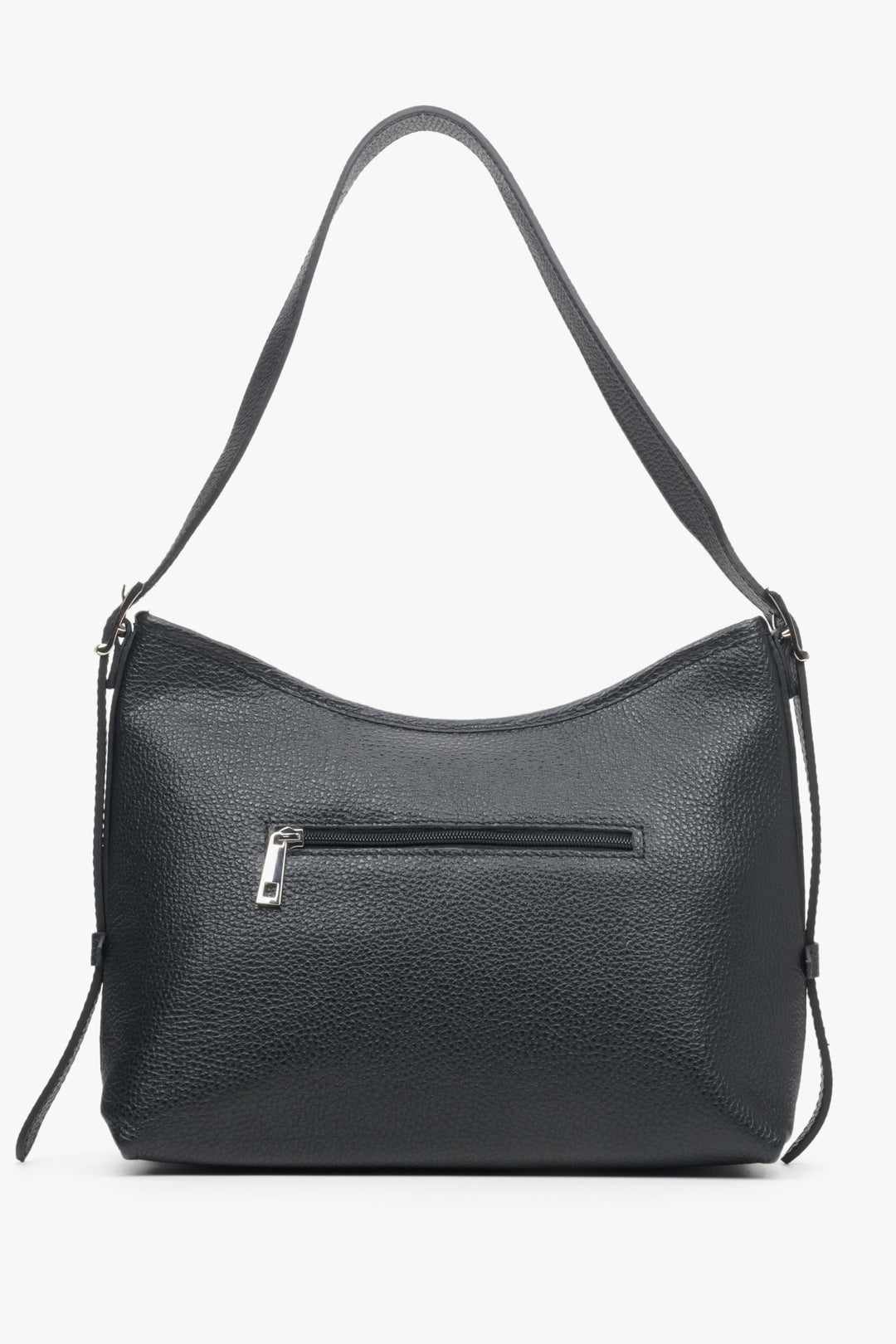Women's black shoulder bag made of genuine leather by Estro - reverse side.