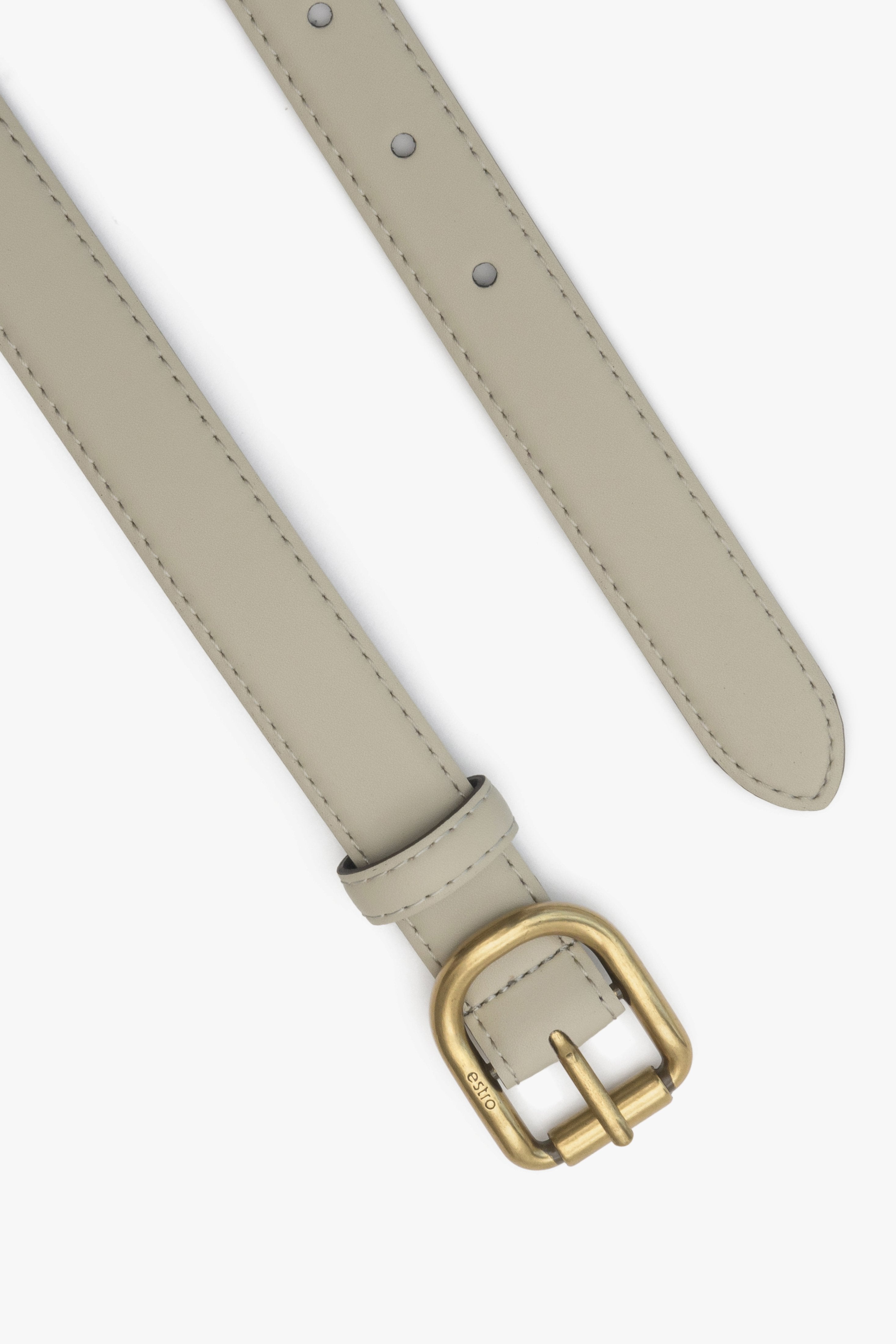 Beige Women's Leather Belt with Gold Buckle Estro ER00113192.