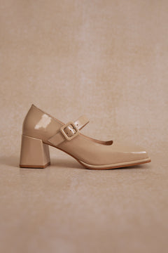 Women's Beige Mary Jane Pumps made of Patent Genuine Leather Estro ER00114168.