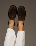 Women's Dark Brown Penny Loafers made of Premium Italian Genuine Velour Estro ER00115647.