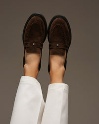 Women's Dark Brown Penny Loafers made of Premium Italian Genuine Velour Estro ER00115647.