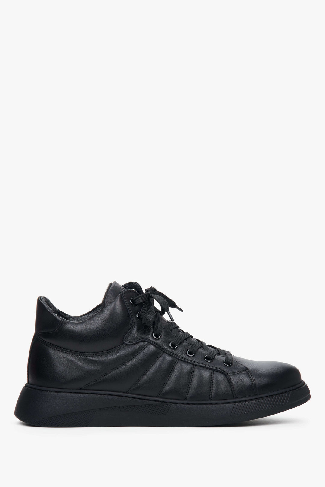 Men's Black High-top Sneakers made of Genuine Leather Estro ER00111799.