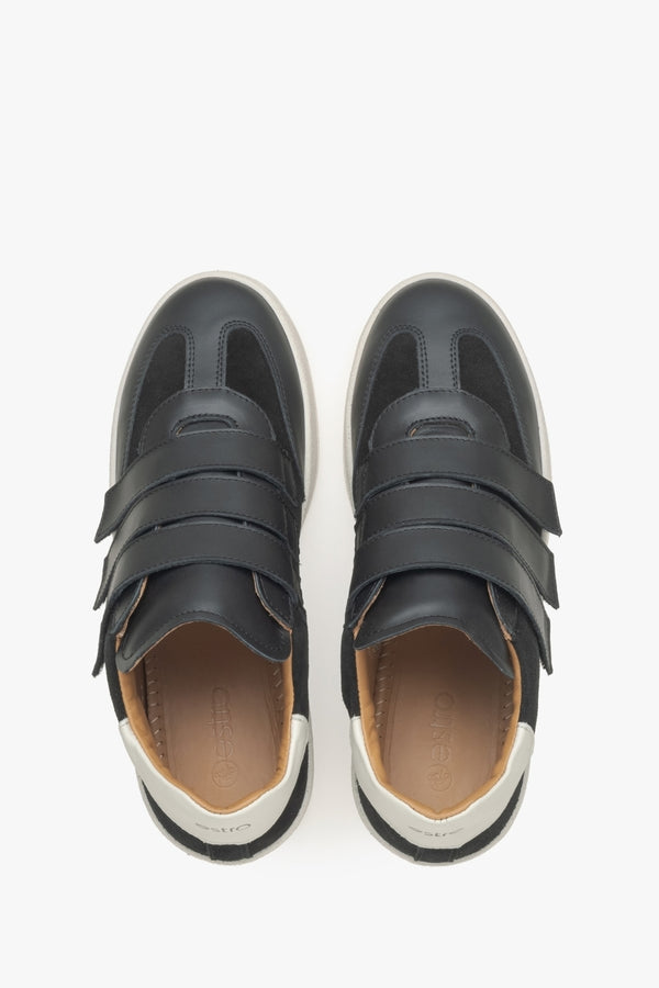 Women's black velcro sneakers Estro - top view.