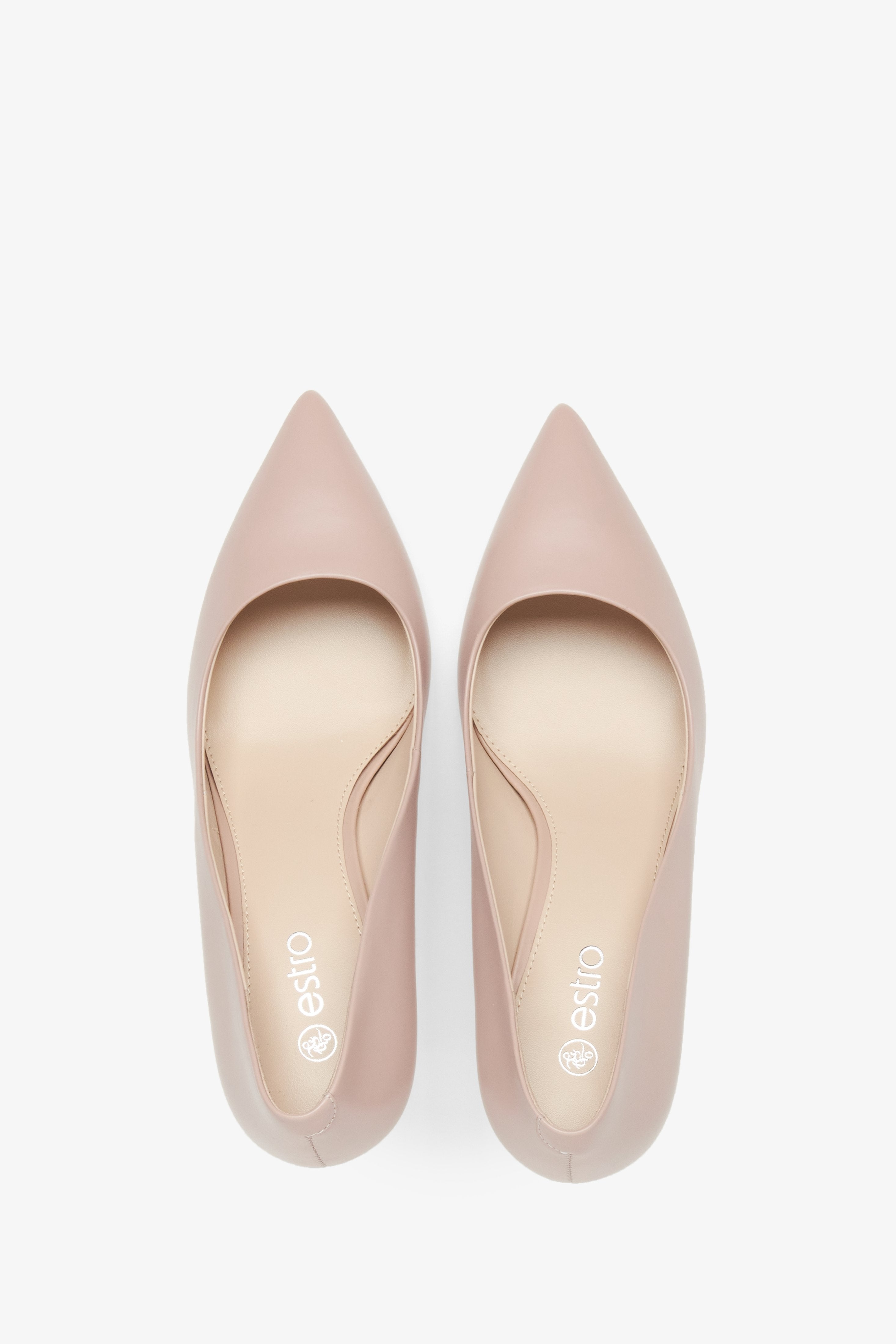 Women's pumps with pointed toe, beige colour - top view.