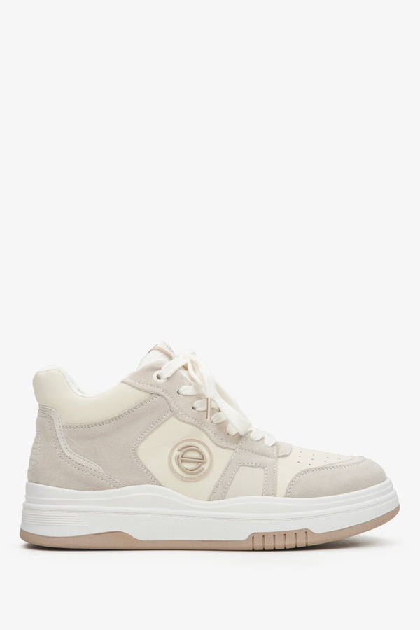 Women's Beige & White High-top Sneakers made of Leather and Suede Estro ER00114290.