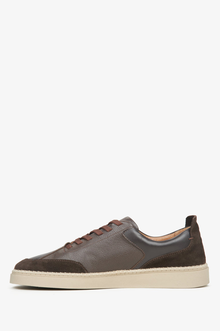 Estro brown leather and velour men's sneakers - side profile.