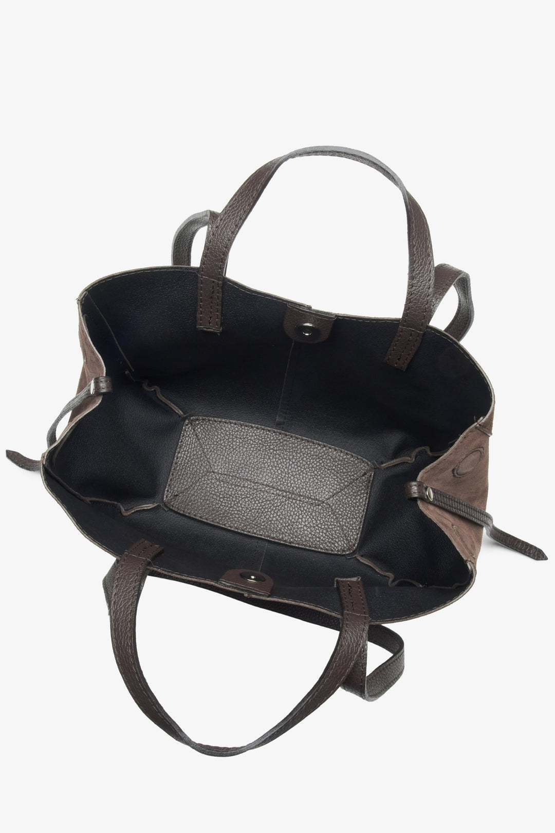 Dark brown women's handbag with long handles, crafted from high-quality premium Italian natural velour, from Estro.