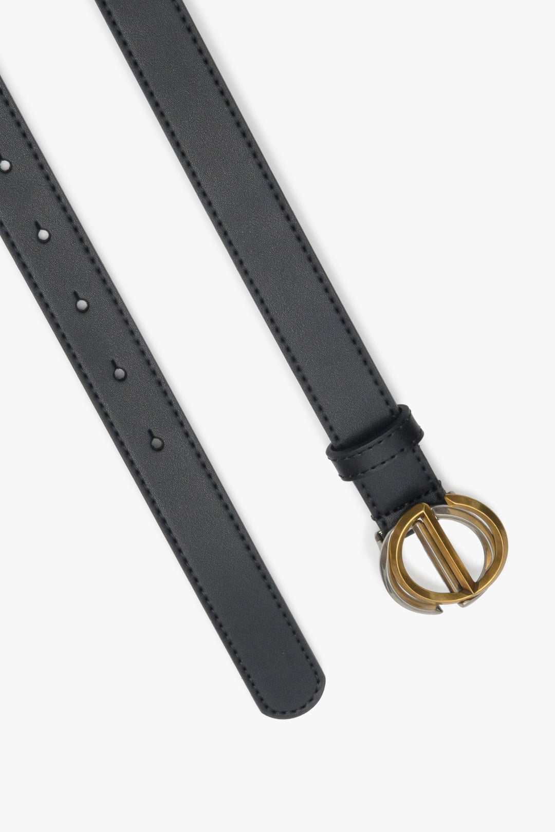 Black Women's Leather Belt with Gold-Silver Buckle Estro ER00113357.