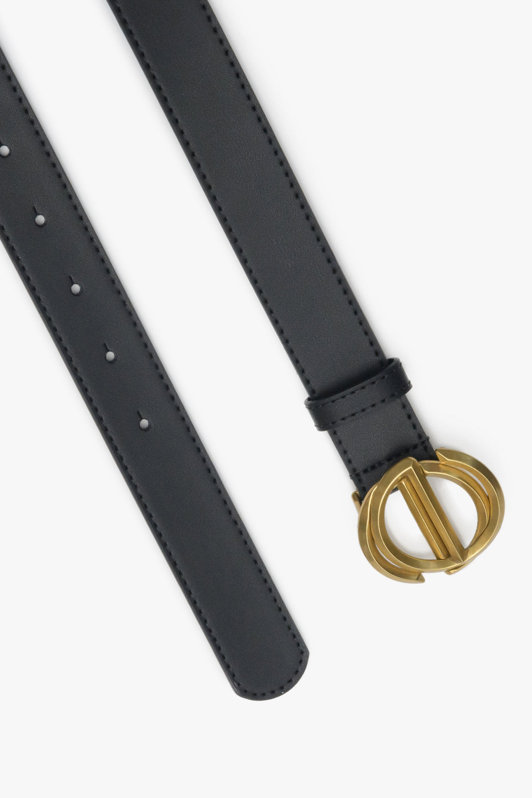 Black Women's Leather Belt with Gold Buckle Estro Estro ER00113358.