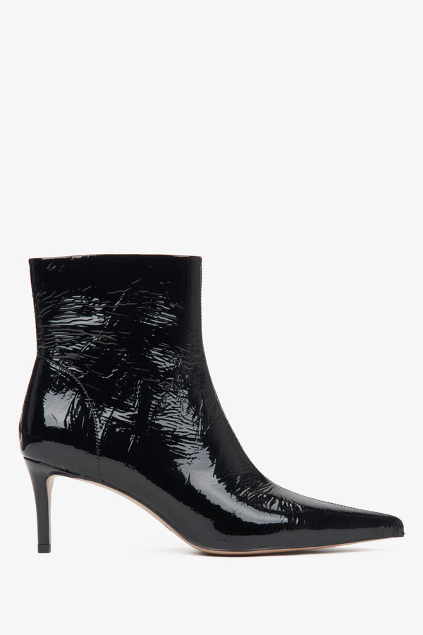 Women's Black Stiletto Ankle Boots made of Patent Leather Estro ER00115884