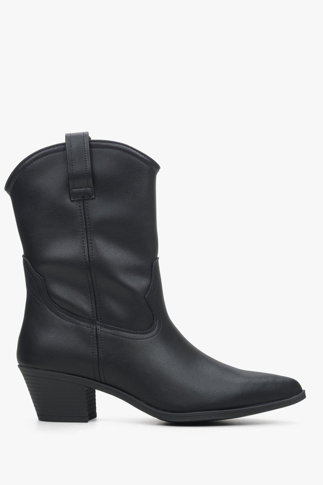 Women's Black Low-Cut Cowboy Boots made of Genuine Leather Estro ER00114337.