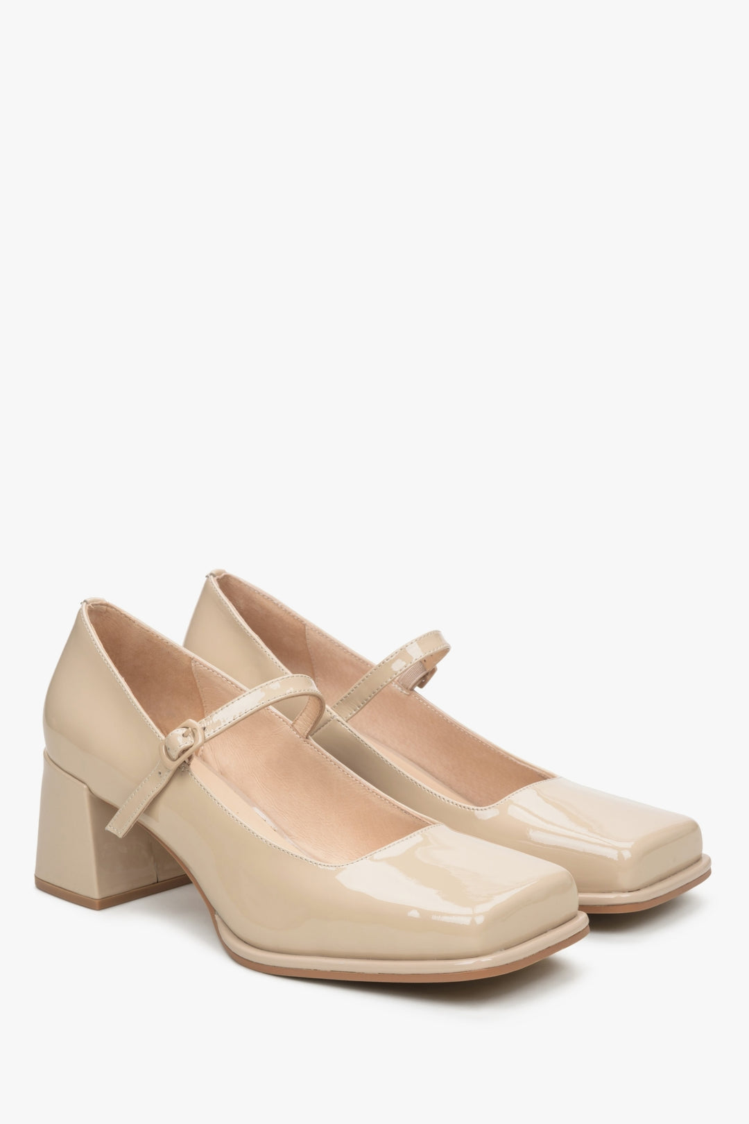 Women's Beige Mary Jane Pumps made of Genuine Patent Leather Estro ER00114678