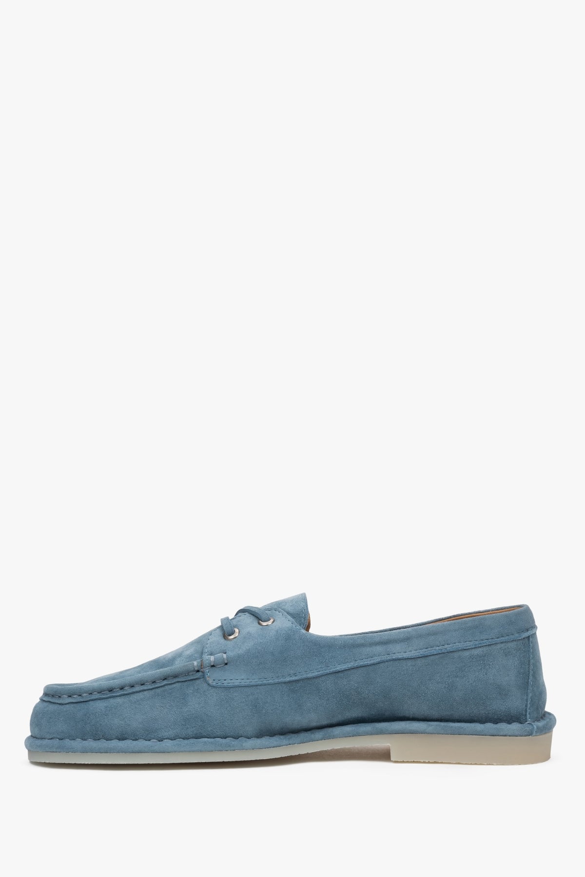 Stylish blue Estro women's loafers, made of soft velour and laced in a distinctive nautical style.