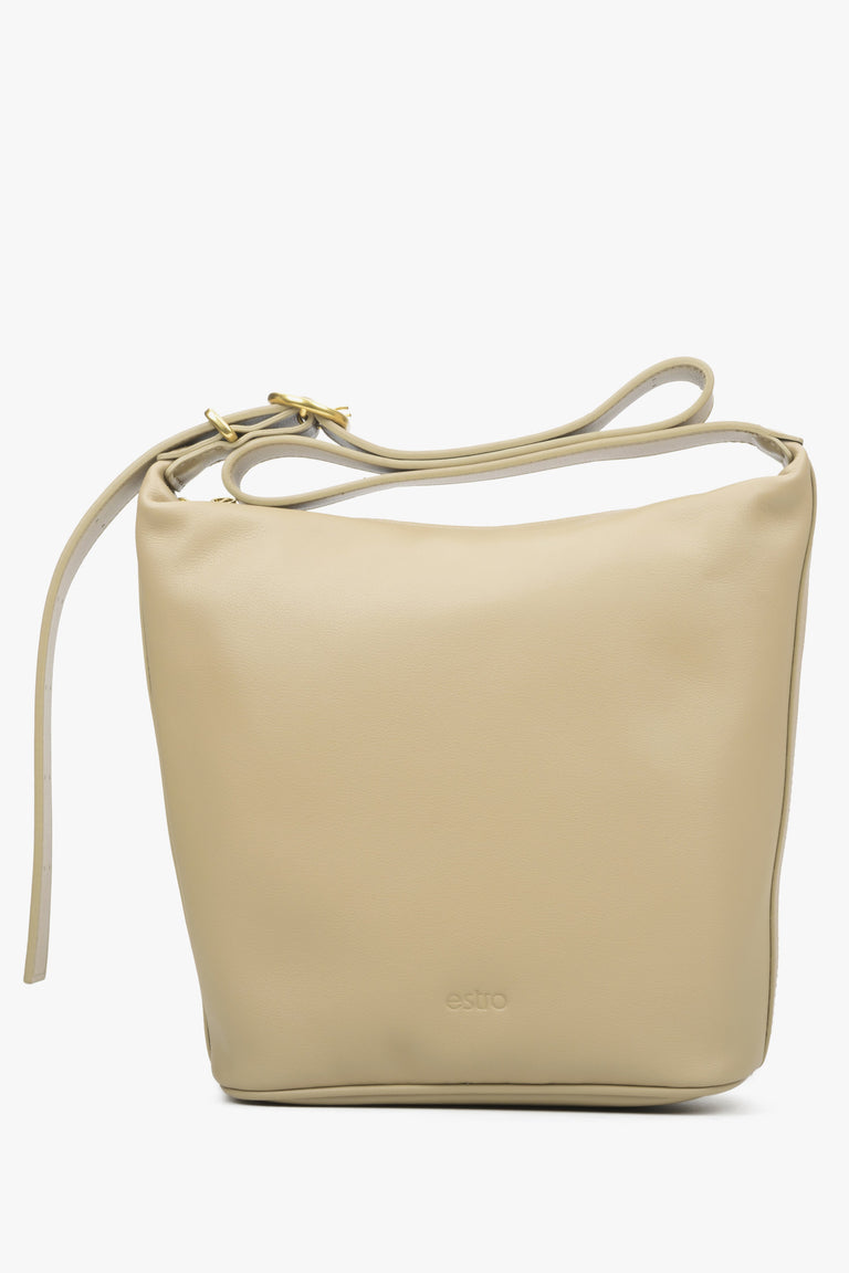 Beige Bucket Bag made of Genuine Leather Estro ER00114431.