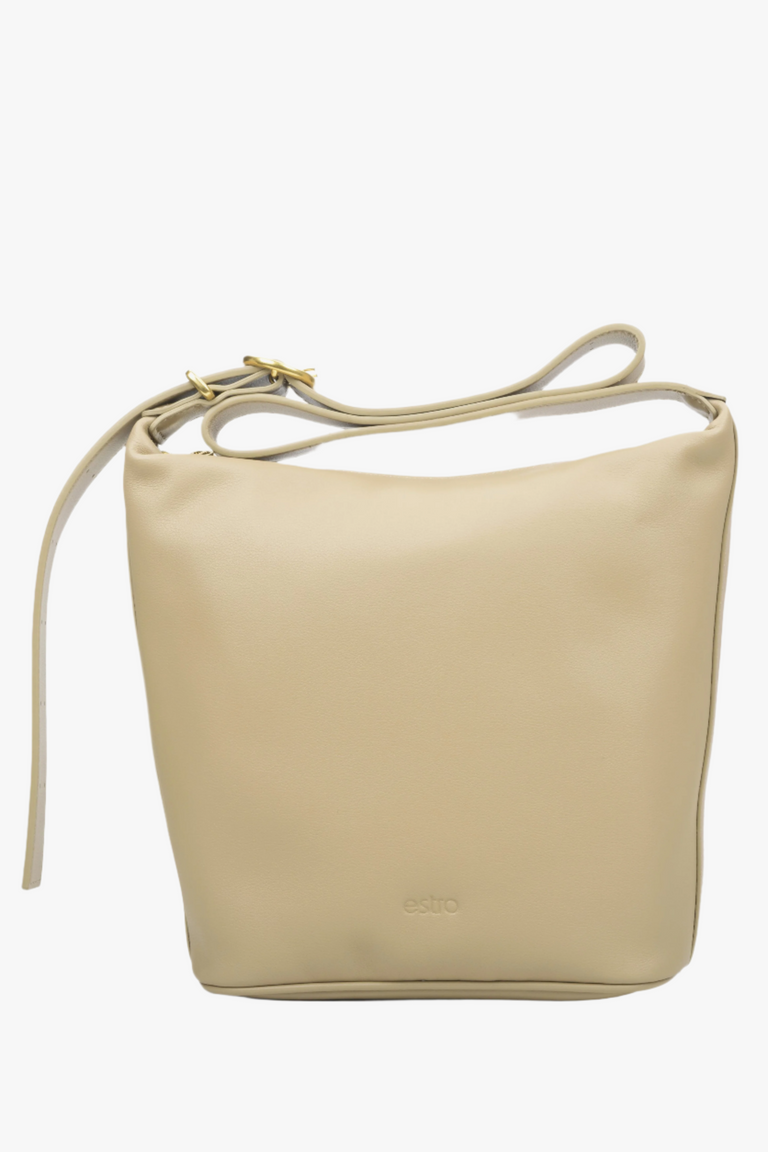 Beige Bucket Bag made of Genuine Leather Estro ER00114431