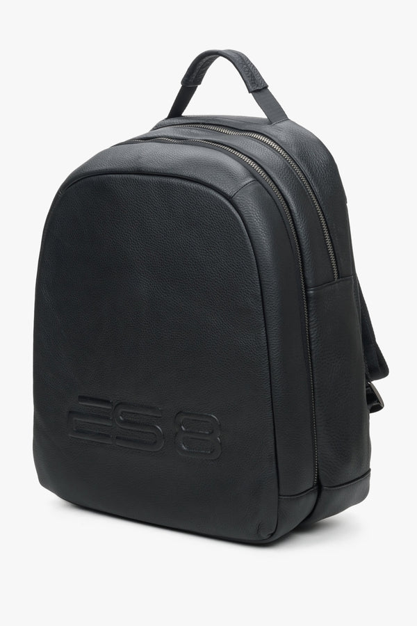 A men's black leather backpack by ES8 - front.