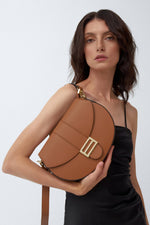 Women's Brown Leather Handbag with Gold Accents Estro ER00111735.