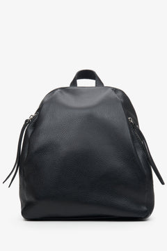 Women's Black Leather Backpack with Silver Accents Estro ER00113408.