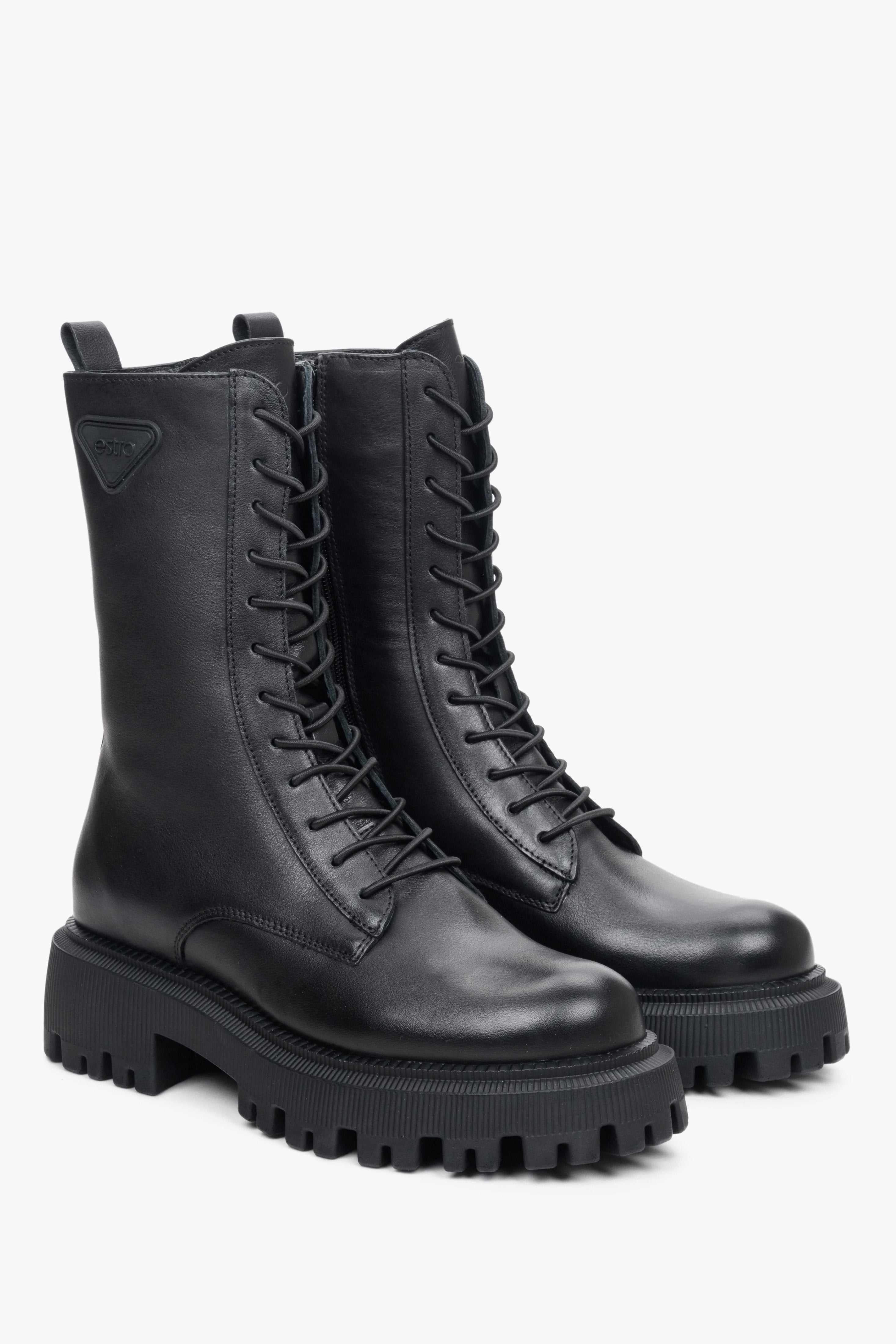 Women's High Black Ankle Boots made of Genuine Leather Estro ER00111787.