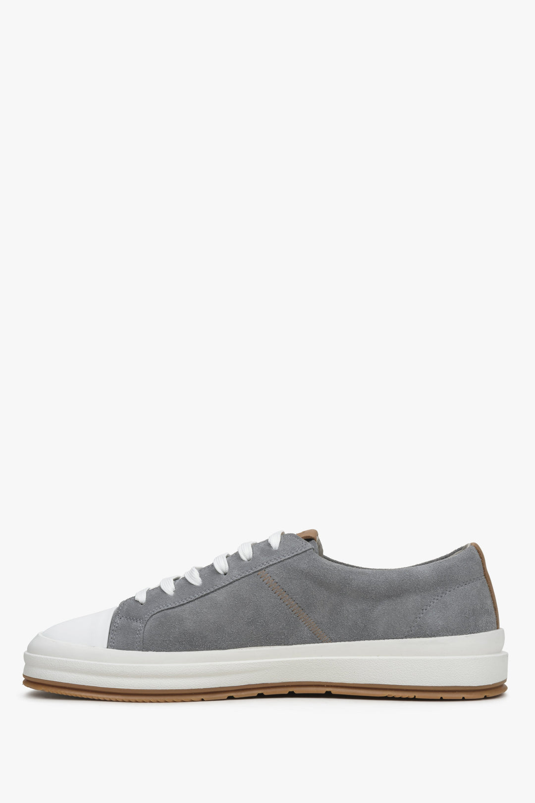 Men's grey velour sneakers by Estro - shoe profile.