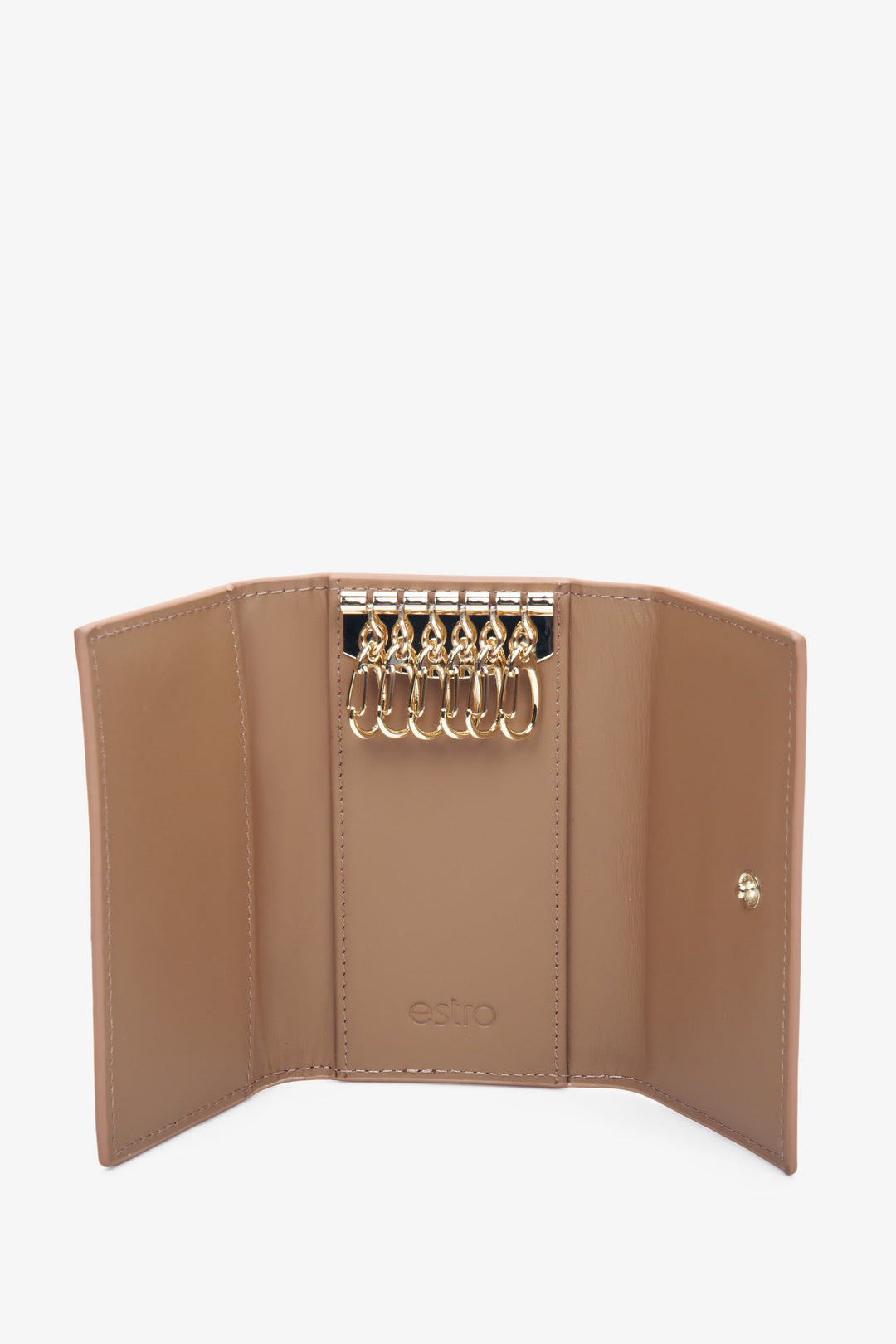 Estro beige genuine leather key case - close-up of the interior.