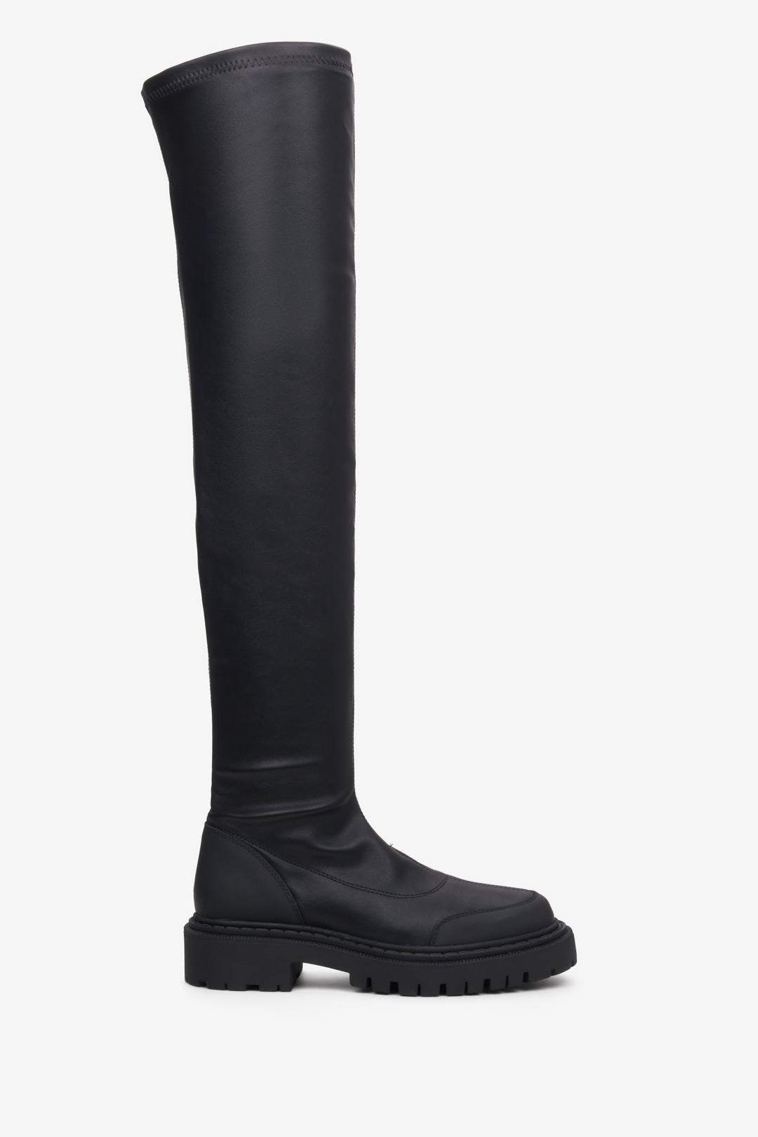 Women's Black Leather Boots with Elastic Shaft Estro ER00113828.