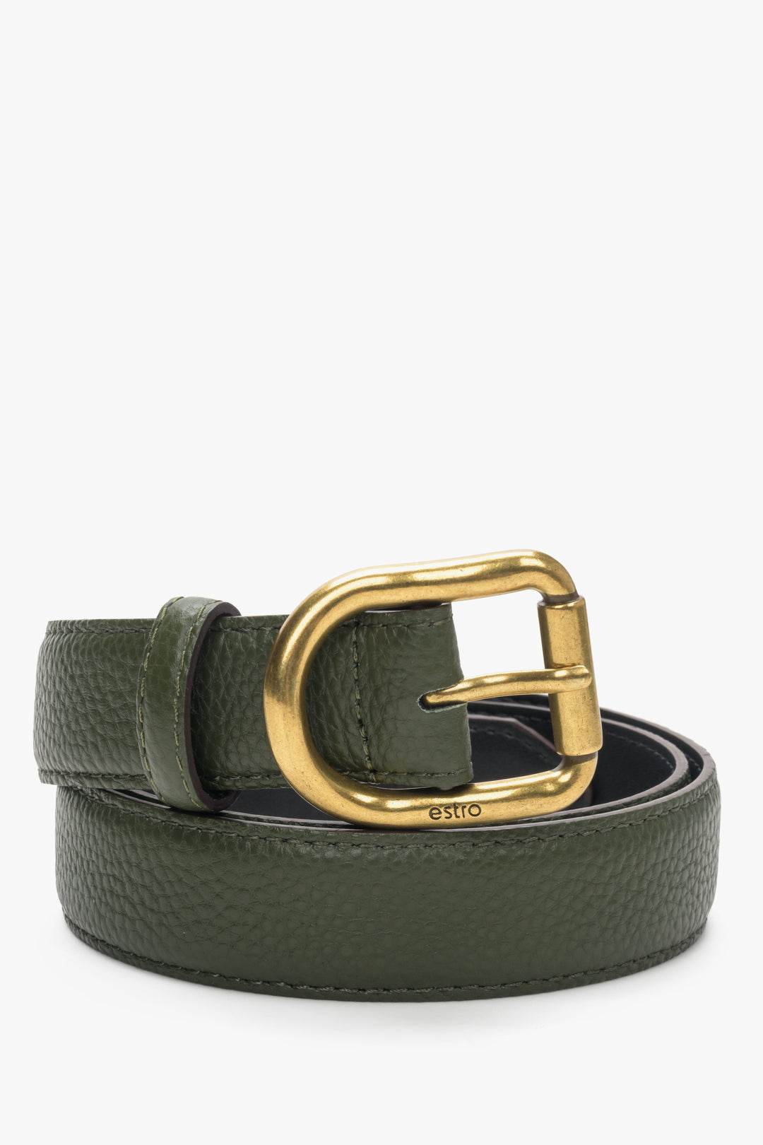 Green women's belt with gold buckle Estro.