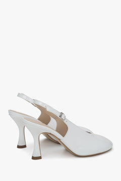 Classic women's slingback heeled shoes in white  - Estro patent leather.