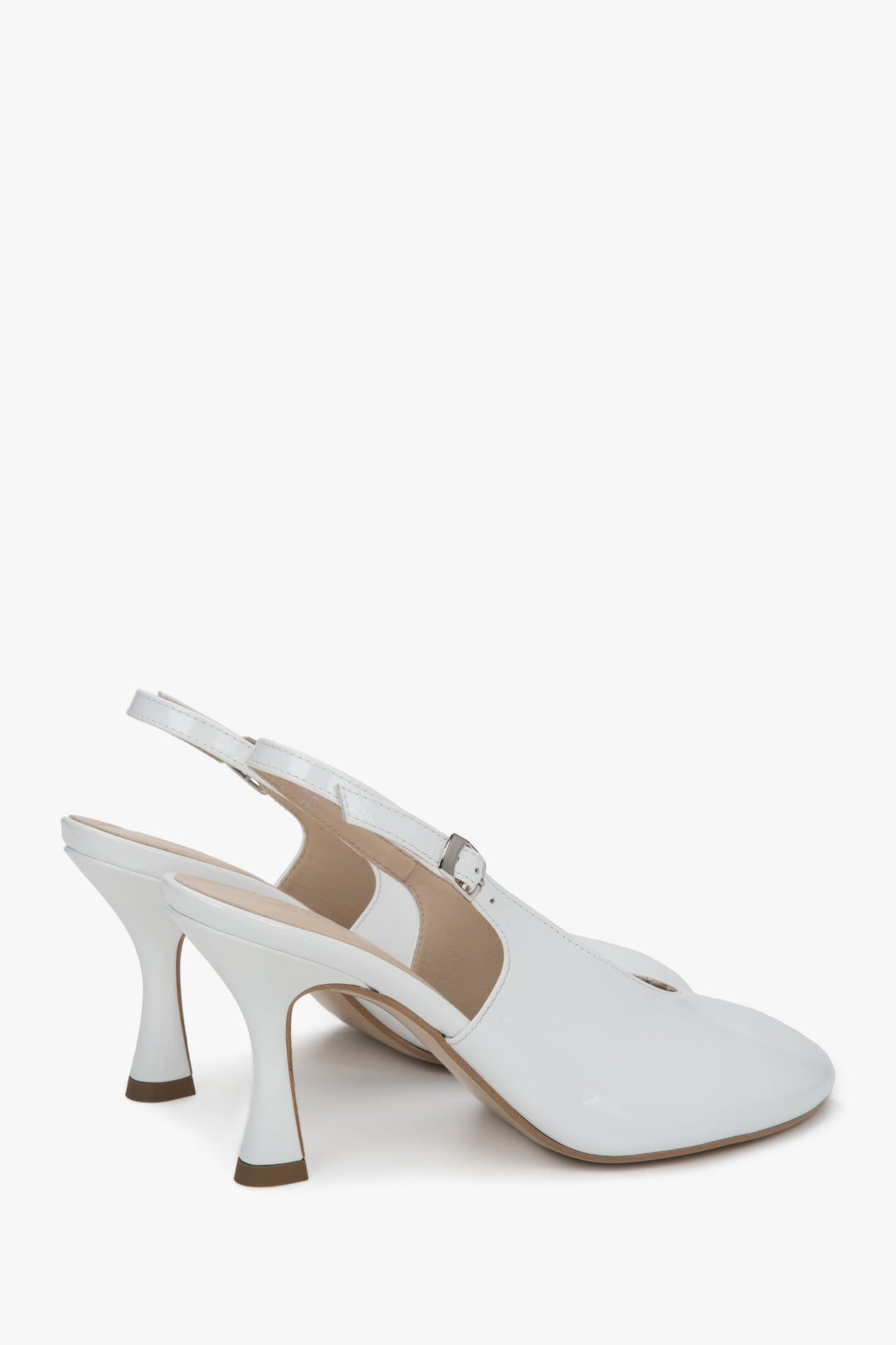 Classic women's slingback heeled shoes in white  - Estro patent leather.