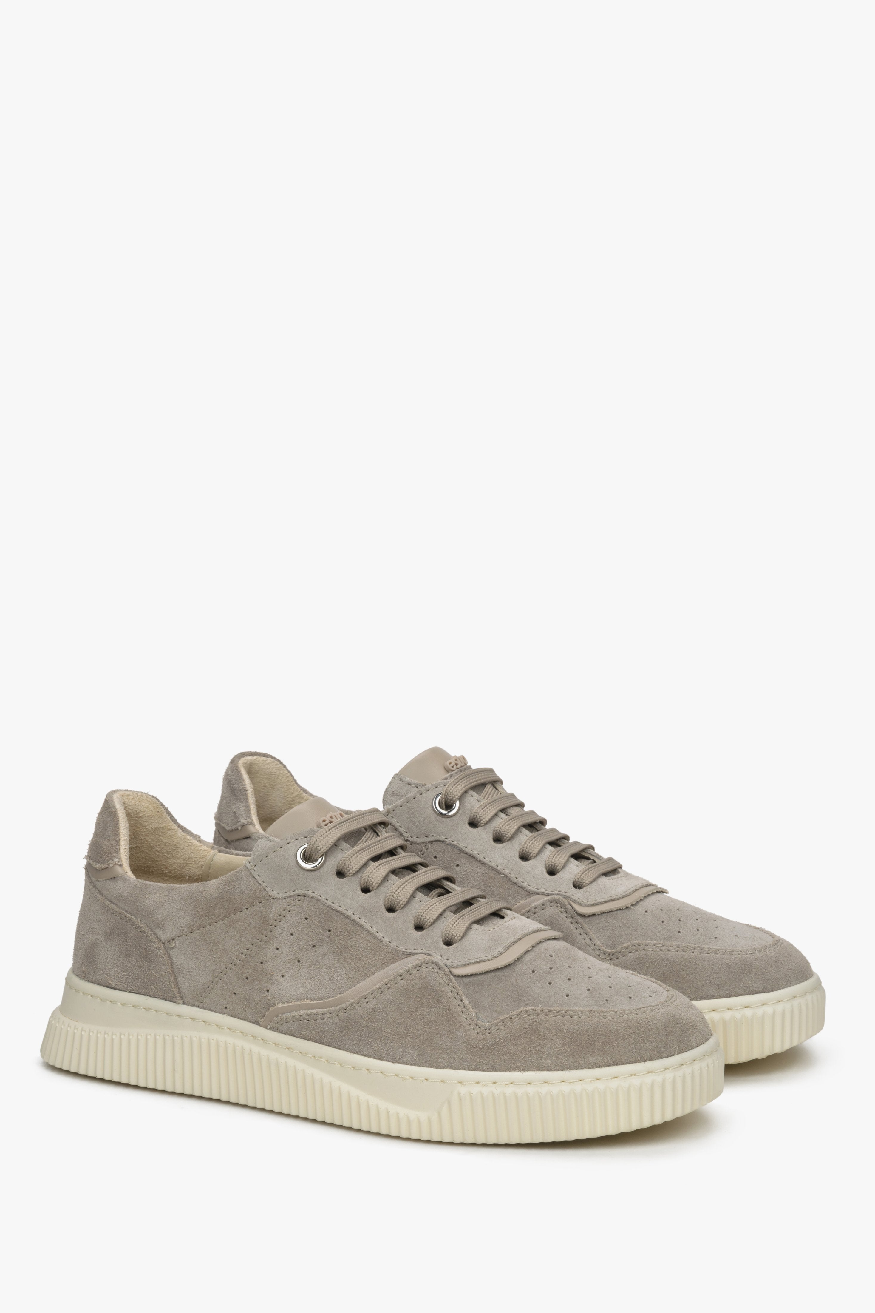 Estro women's grey-beige sneakers made of Italian genuine velour.