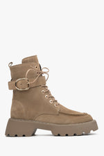 Brown Women's Velour Ankle Boots with Gold Buckle Estro ER00113510.