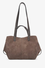 Dark brown women's handbag with long handles, made of premium Italian velour, from Estro.