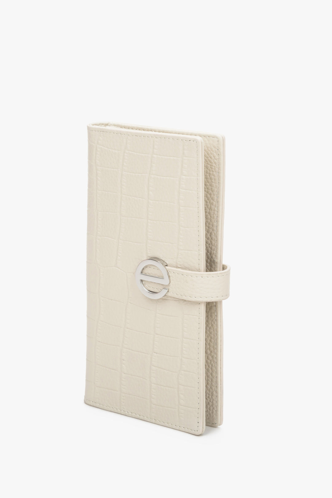 Light beige, large women's wallet with silver fittings by Estro.