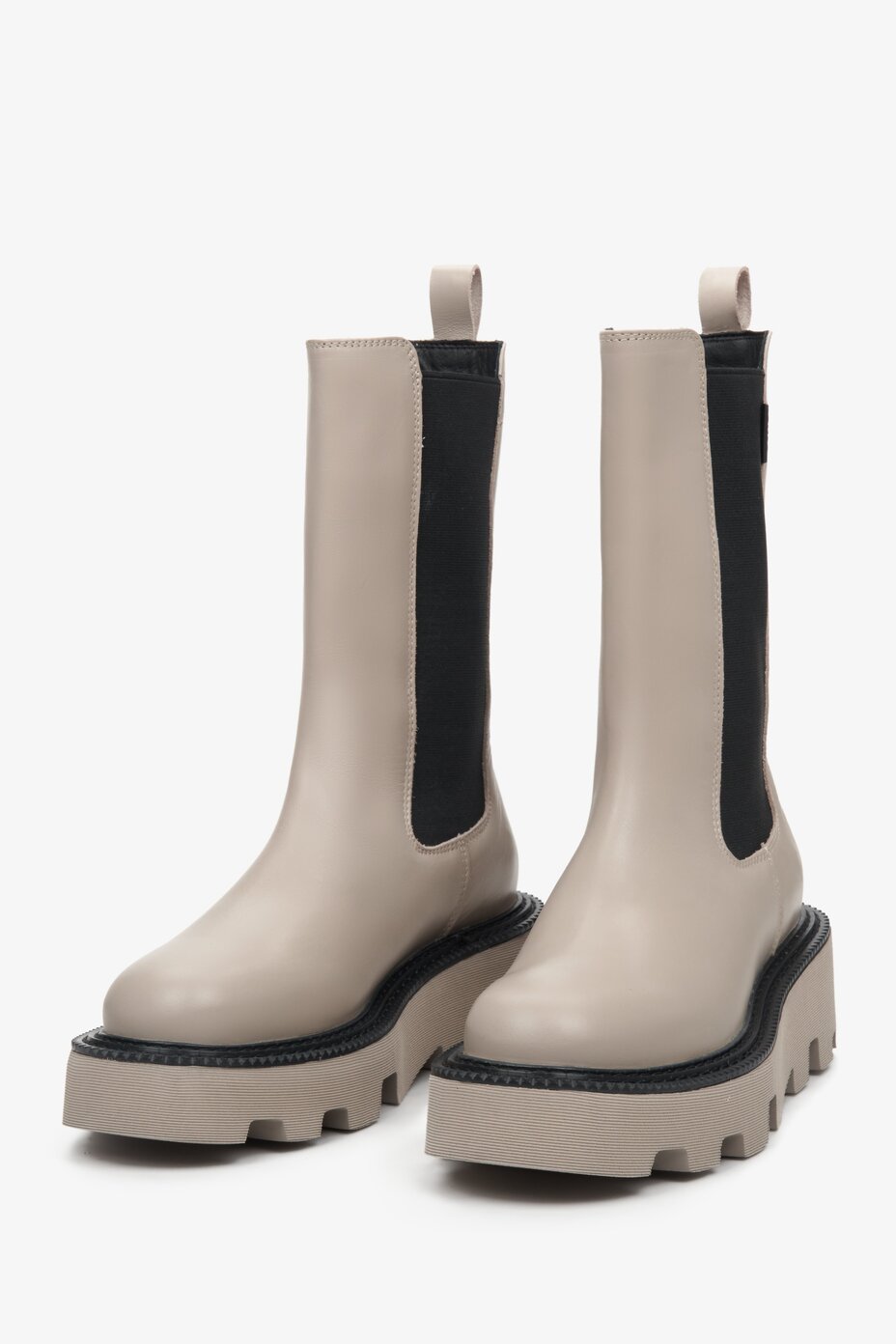 High women's beige platform ankle boots with a stretchy shaft by Estro.