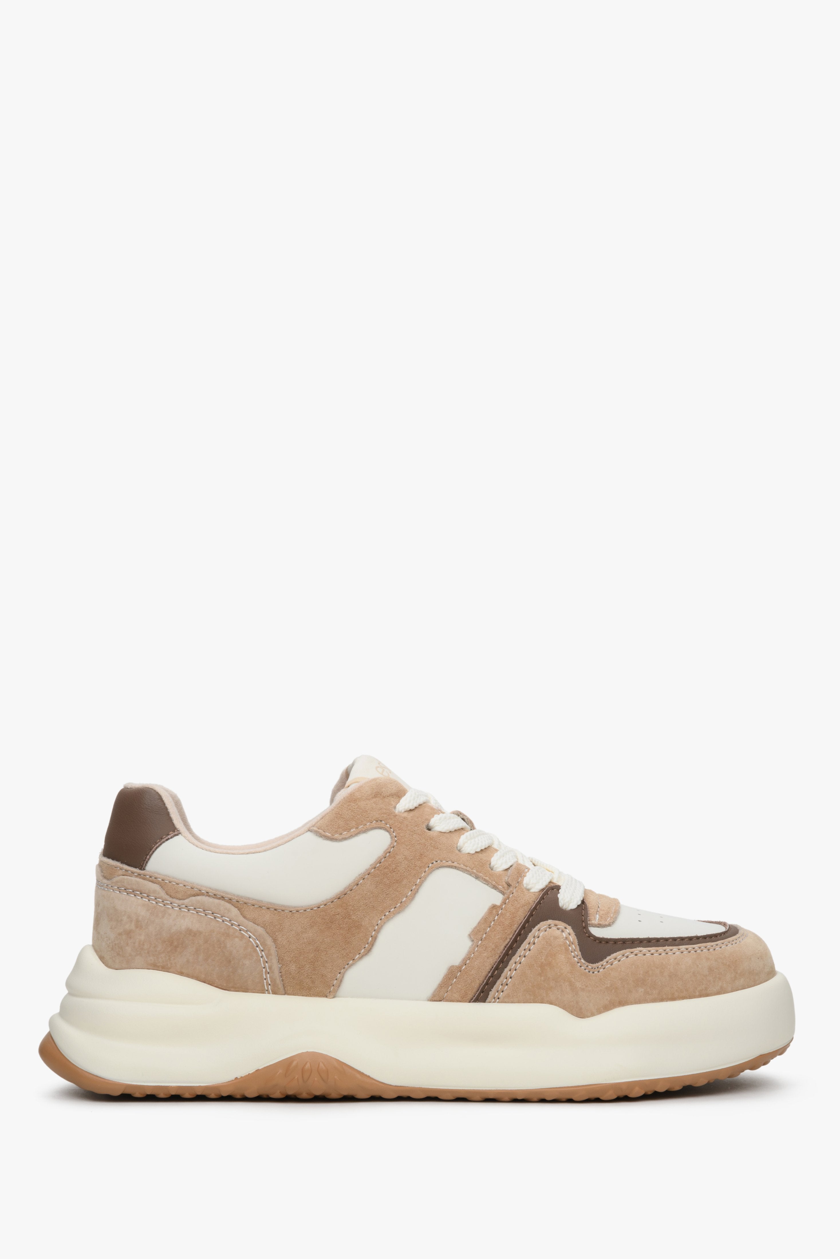 Beige & White Velour & Leather Women's Sneakers Estro ER00112595