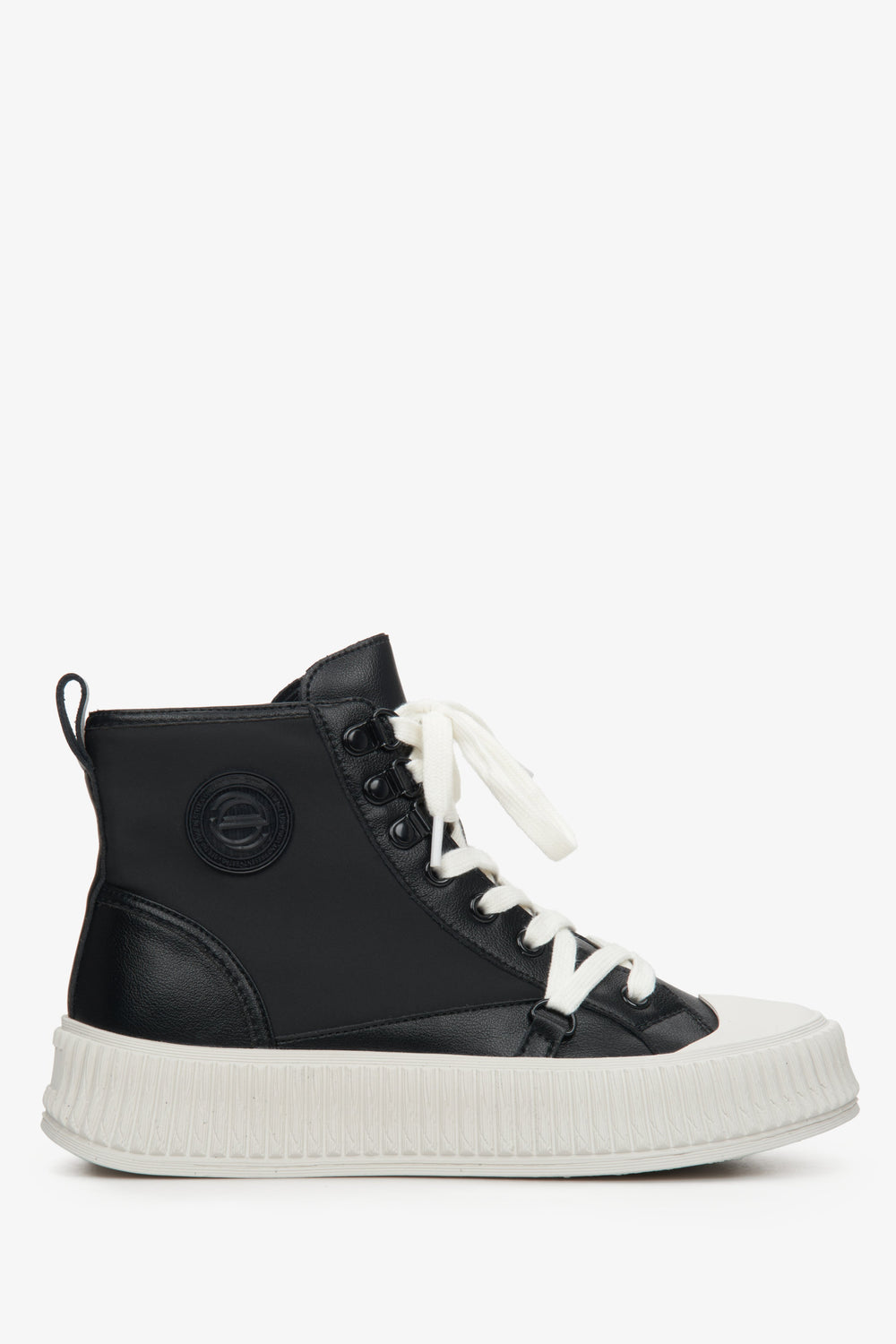 Women's Black High-Top Sneakers made of Genuine Leather Estro ER00112710.