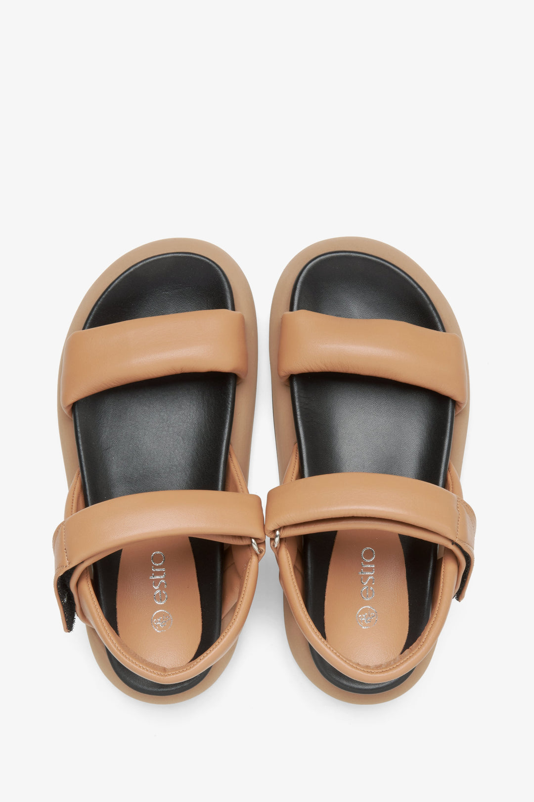 Women's brown sandals with a soft sole by Estro - top view presentation of the model.