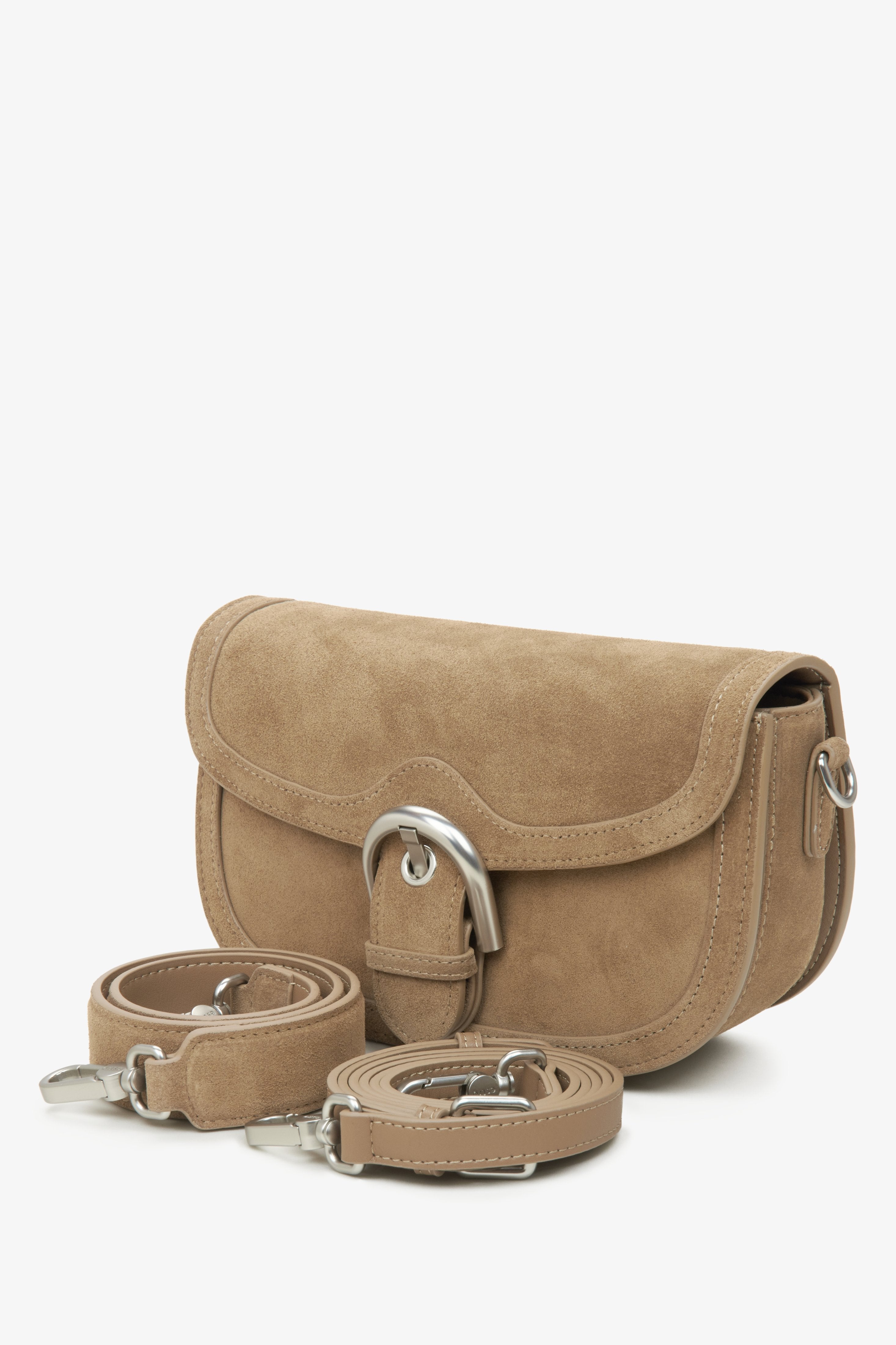 Women's brown horseshoe-shaped bag by Estro.