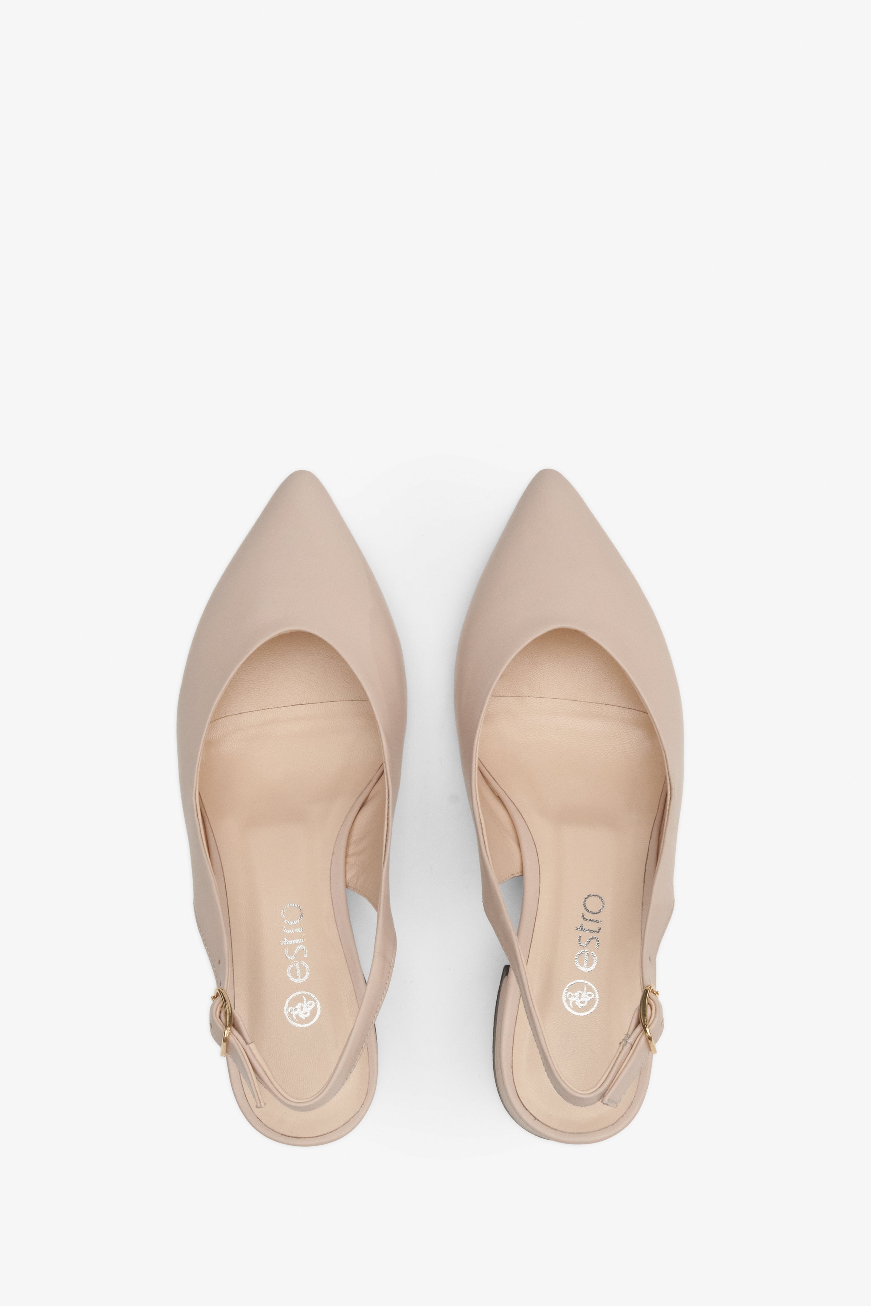 Women's  beige open-back pumps by Estro - top view shoe presentation.