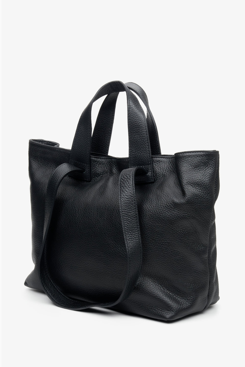 Black large women's handbag made from genuine leather by Estro.