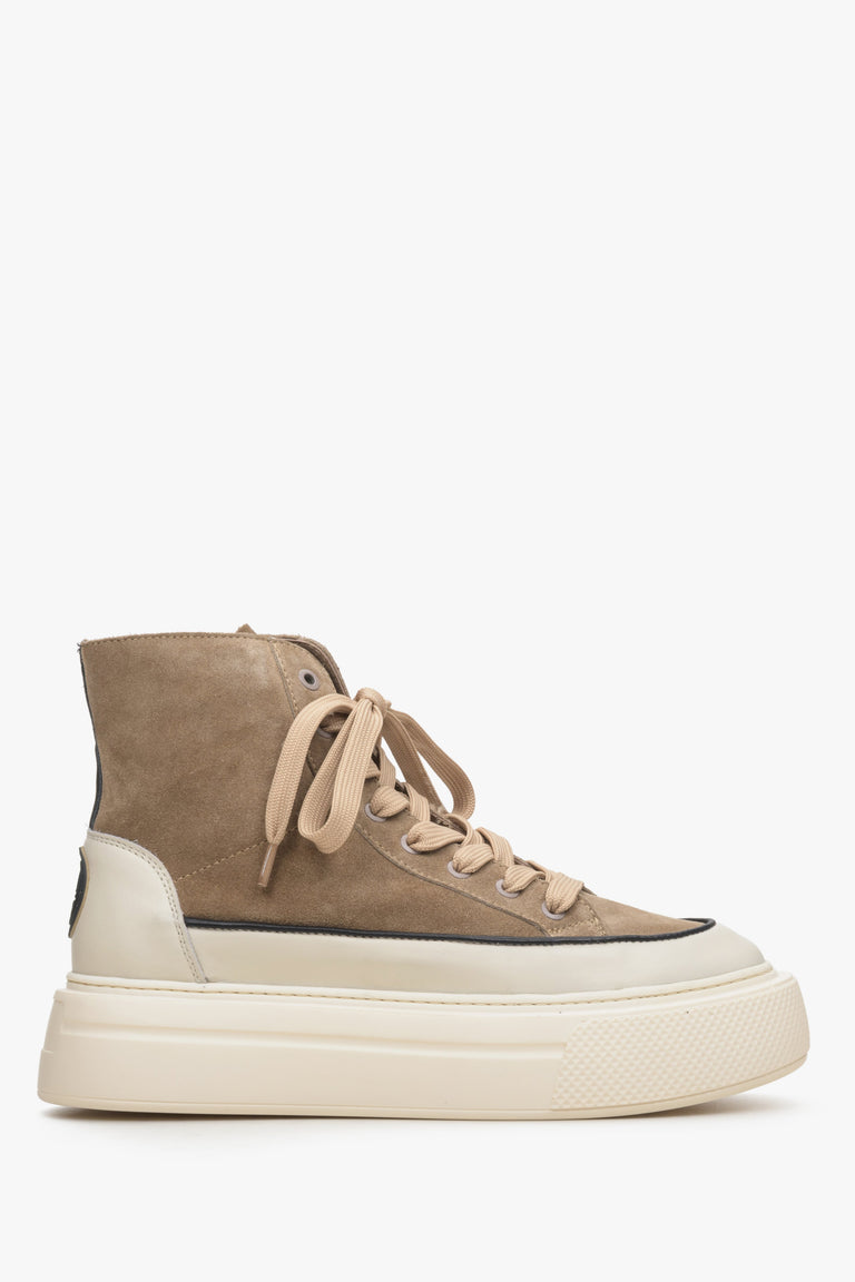 Women's Brown-Beige Sneakers made of Genuine Leather and Velour Estro ER00113689.