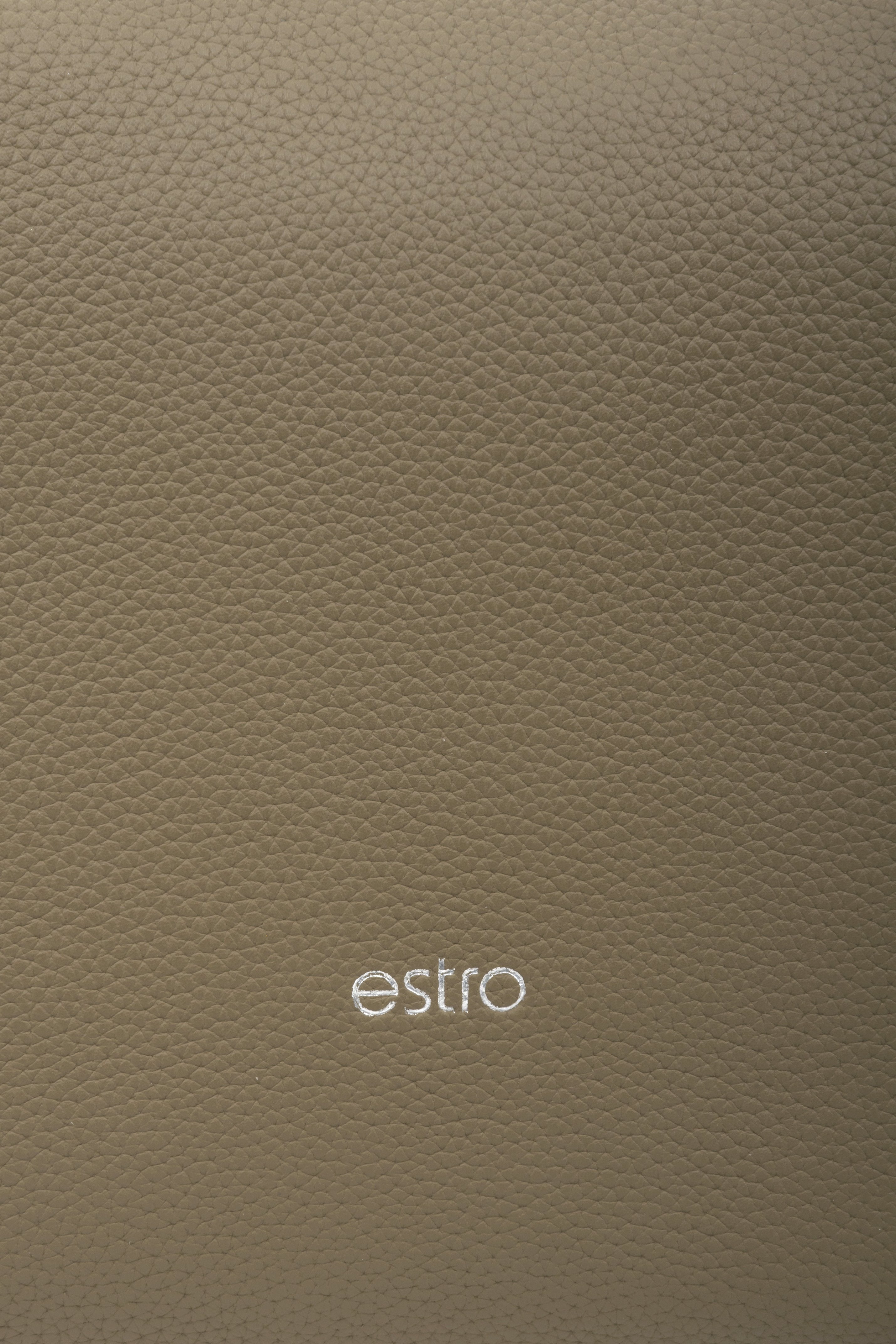 Women's brownish-grey Estro crescent-shaped handbag made of genuine leather - close-up on the details.