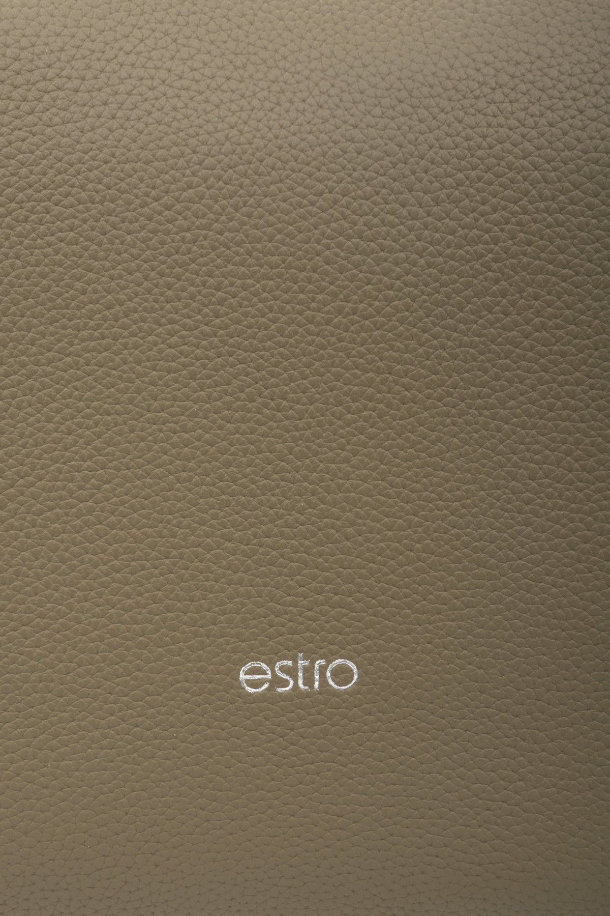 Women's brownish-grey Estro crescent-shaped handbag made of genuine leather - close-up on the details.