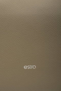 Women's brownish-grey Estro crescent-shaped handbag made of genuine leather - close-up on the details.
