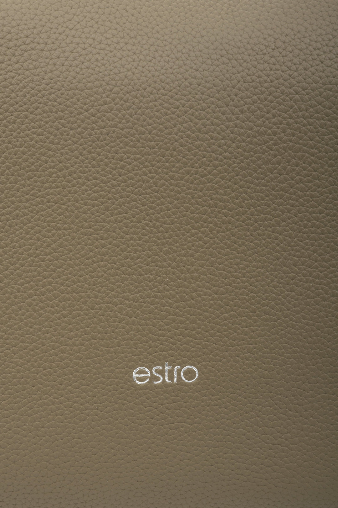 Women's brownish-grey Estro crescent-shaped handbag made of genuine leather - close-up on the details.