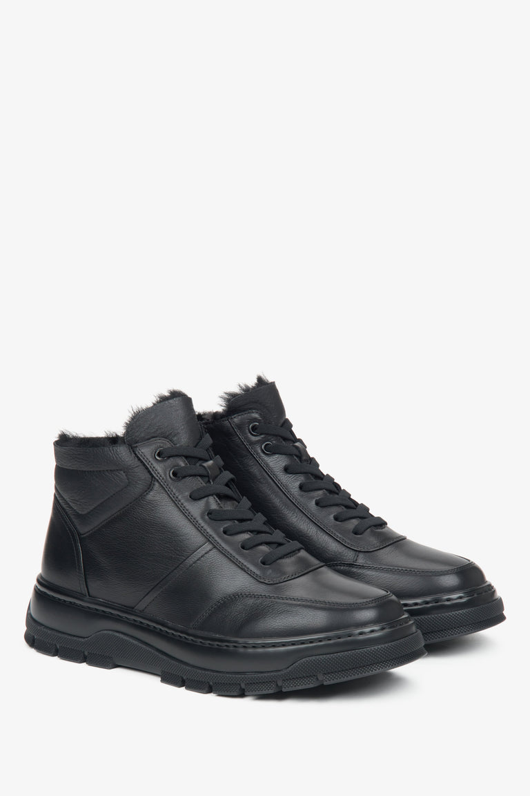 Black men's winter ankle boots made of natural leather Estro.